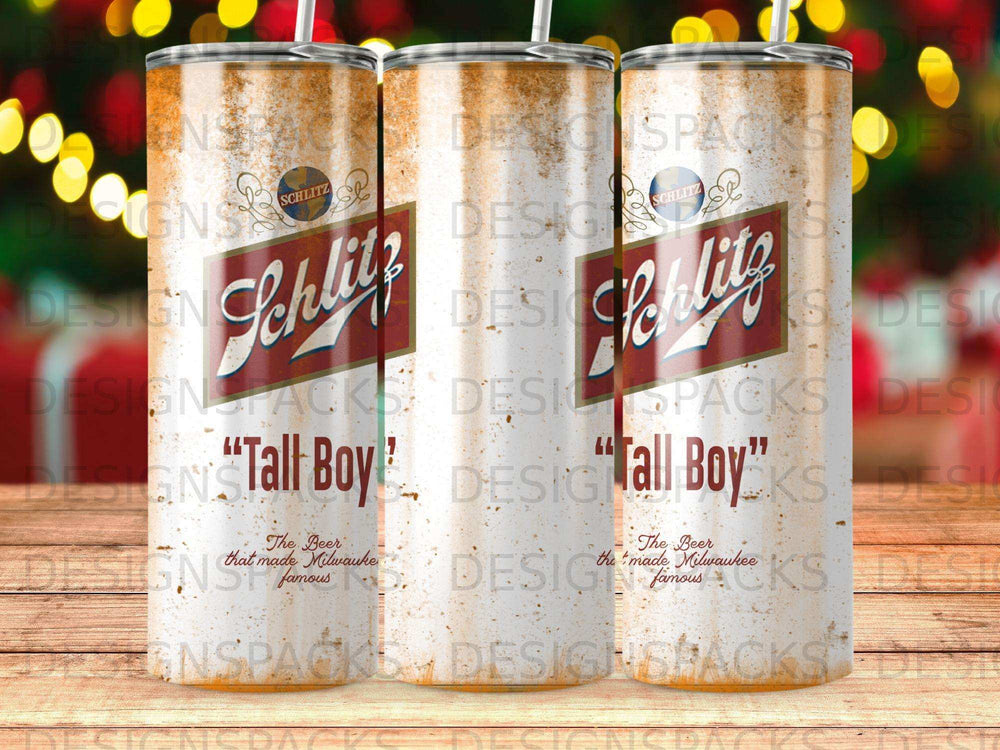 Schlitz Tall Boy beer can design with distressed look.
