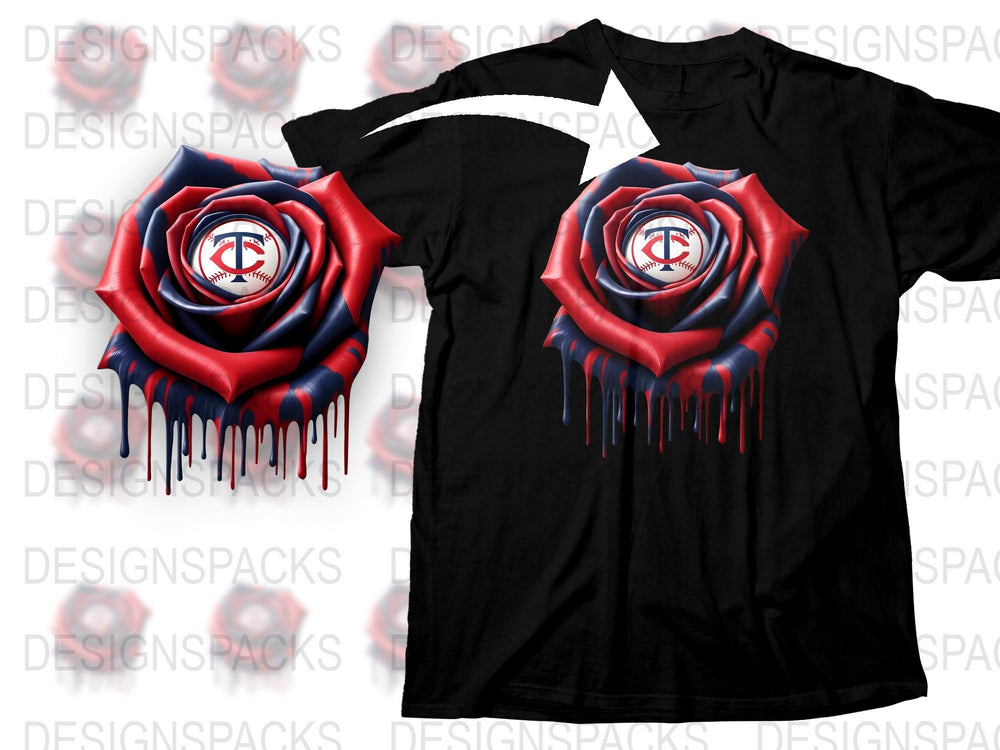 Men's Graphic T-Shirt, Red Blue Rose Design, Dripping Paint Effect, Black Tee, Unique Streetwear Style, Urban Fashion Top