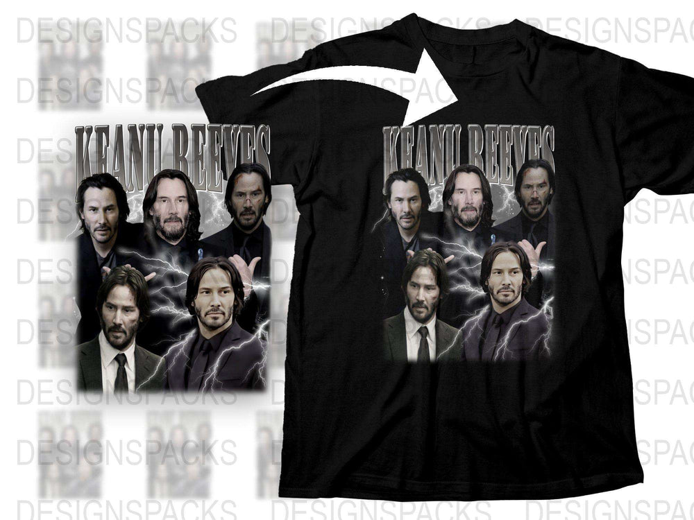 Keanu Reeves Actor Montage Graphic T-Shirt, Vintage Style, Movie Fan Tee, Black Unisex Shirt