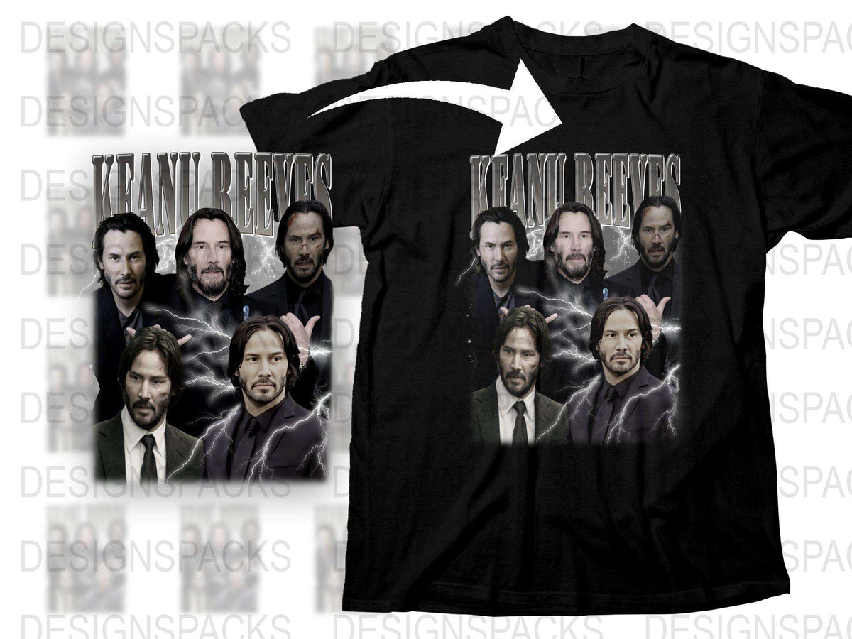 Keanu Reeves Actor Montage Graphic T-Shirt, Vintage Style, Movie Fan Tee, Black Unisex Shirt