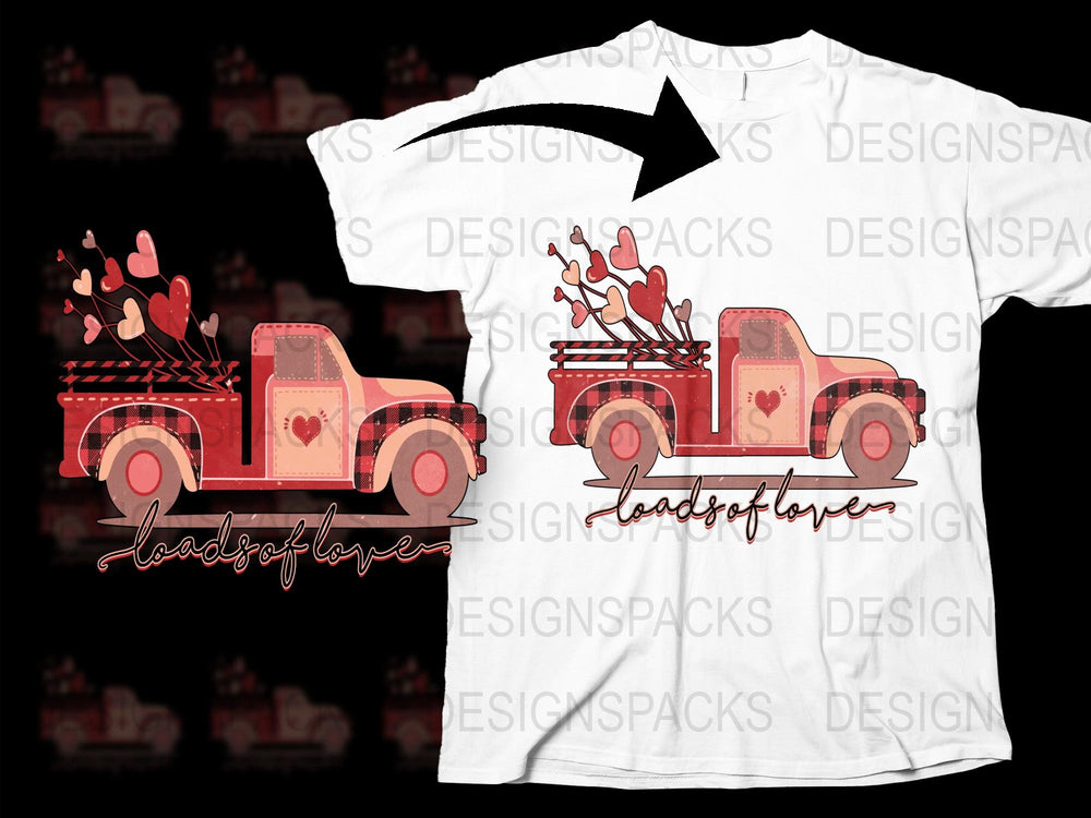Valentine's Day T-Shirt, Vintage Truck Design, Hearts and Love, Romantic Gift, Unisex Graphic Tee