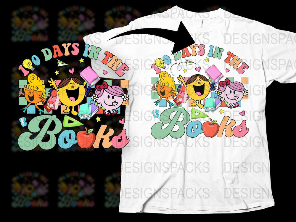 Colorful Kids Reading T-Shirt, 100 Days in The Books School Tee, Fun Graphic Shirt for Children, Book Lover Gift