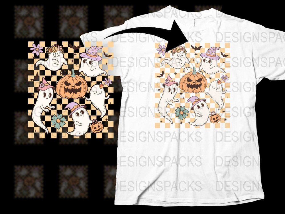 Cute Halloween T-Shirt, Spooky Ghosts and Pumpkins, Casual Fall Fashion, Unisex Graphic Tee Design