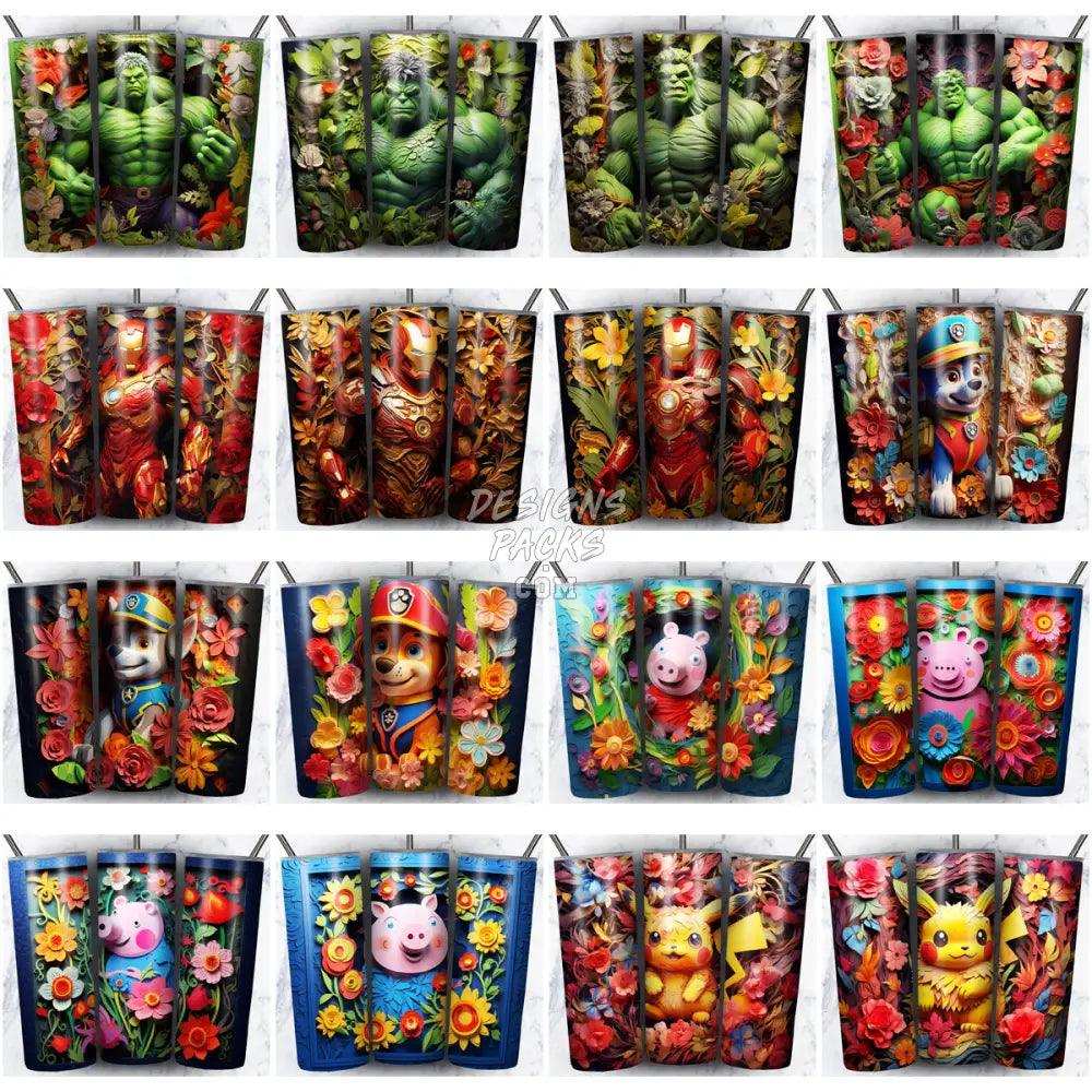 115 Cartoon Mix Paper Art Tumbler Wrap Bundle Jpg