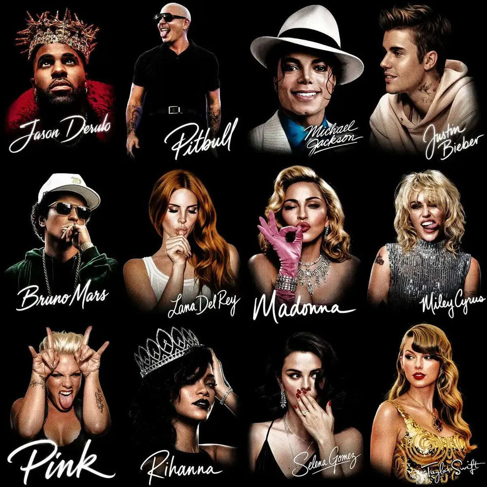 115 Music Pop Stars Signature Halftone Designs Bundle PNG