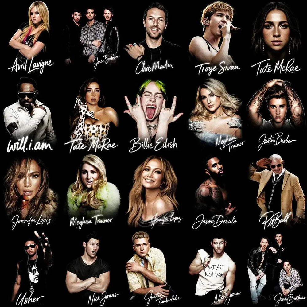 115 Music Pop Stars Signature Halftone Designs Bundle PNG