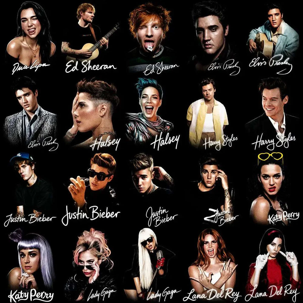 115 Music Pop Stars Signature Halftone Designs Bundle PNG