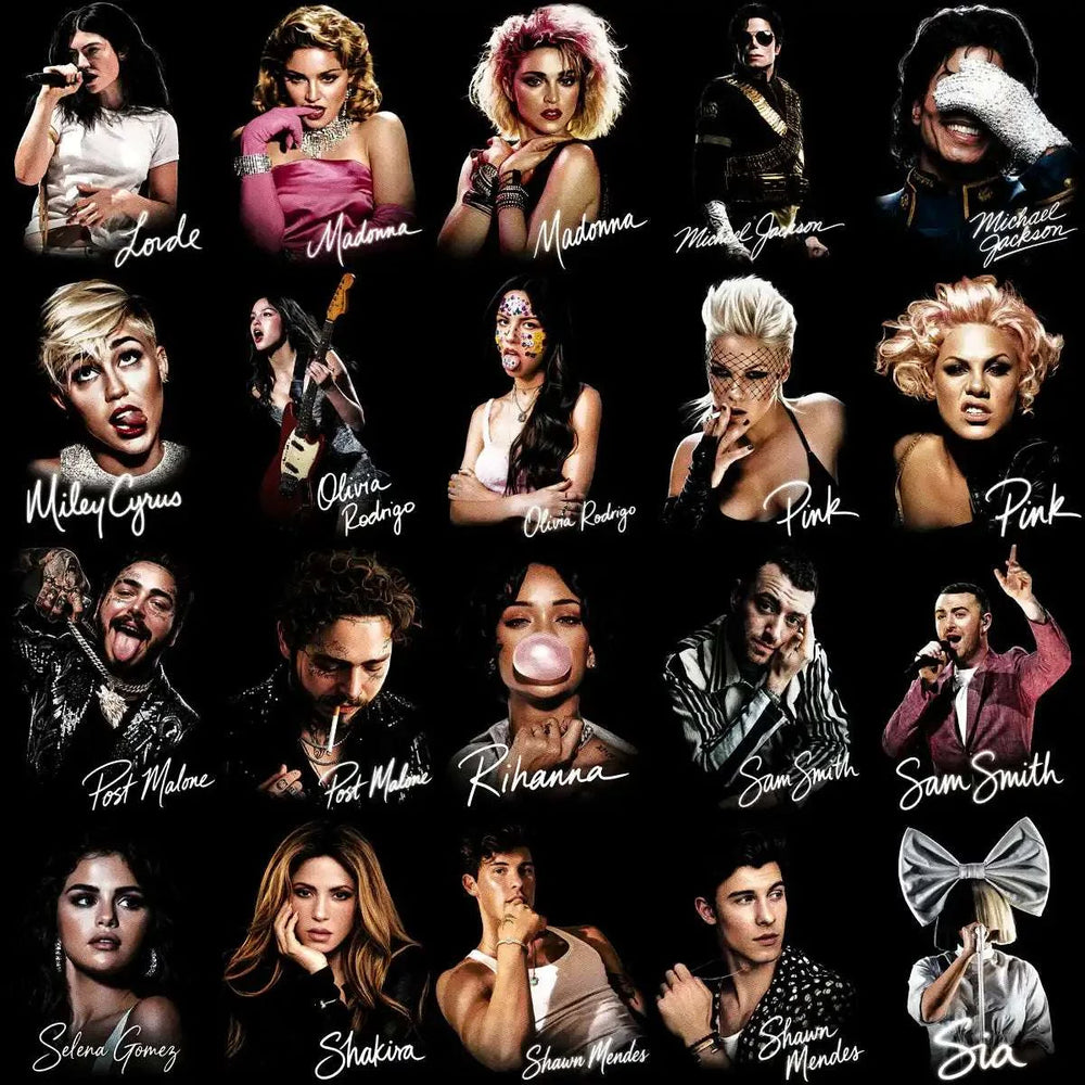 115 Music Pop Stars Signature Halftone Designs Bundle PNG
