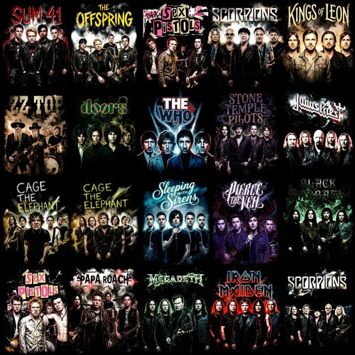 115 Rock Heavy Metal Halftone Band Designs Bundle PNG