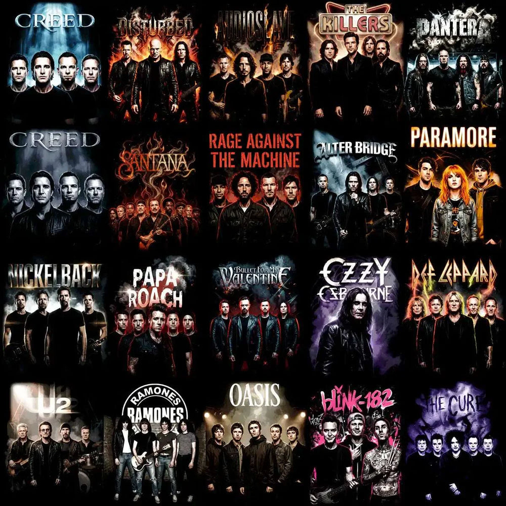 115 Rock Heavy Metal Halftone Band Designs Bundle PNG