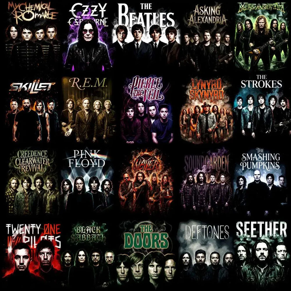 115 Rock Heavy Metal Halftone Band Designs Bundle PNG
