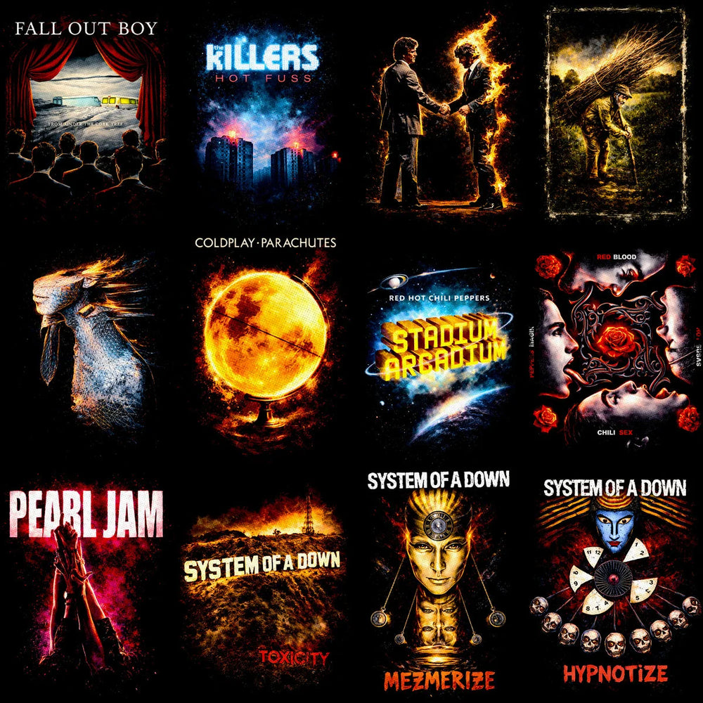 115 Rock Heavy Metal Music Album Covers Halftone Designs Bundle PNG