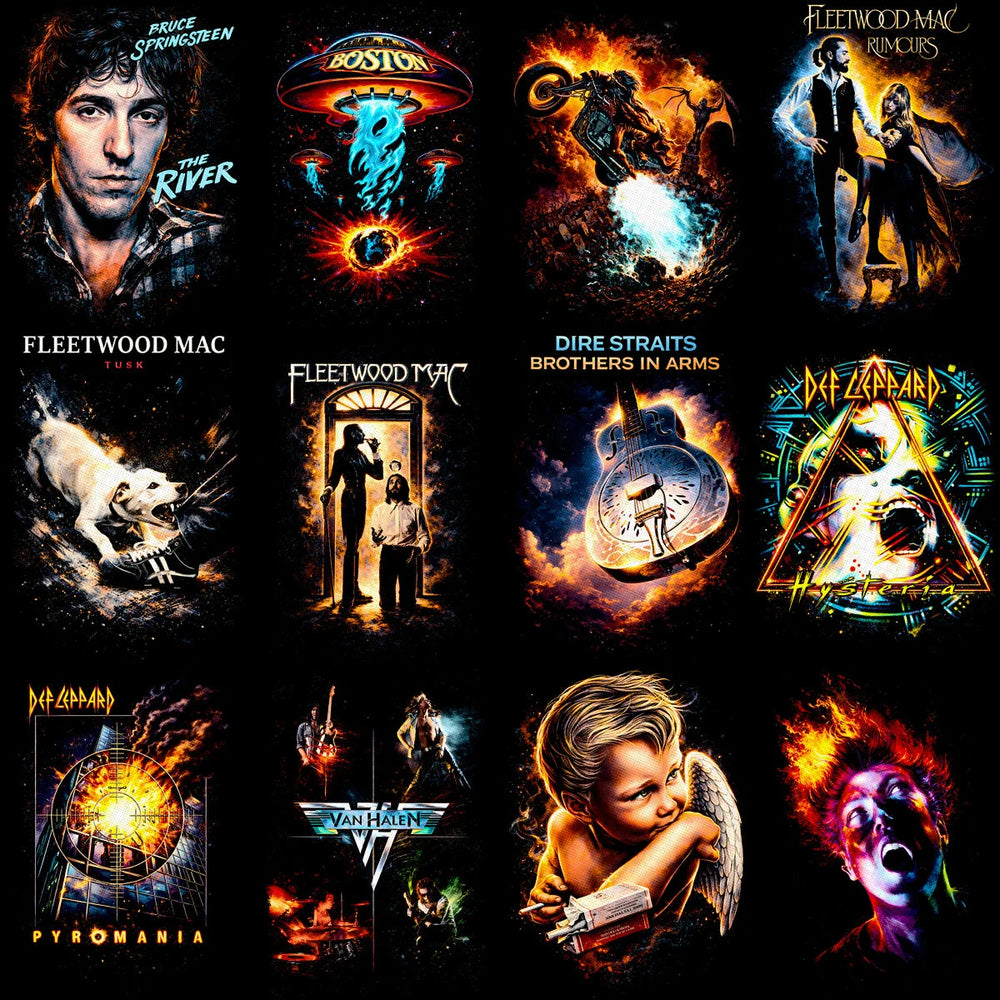 115 Rock Heavy Metal Music Album Covers Halftone Designs Bundle PNG
