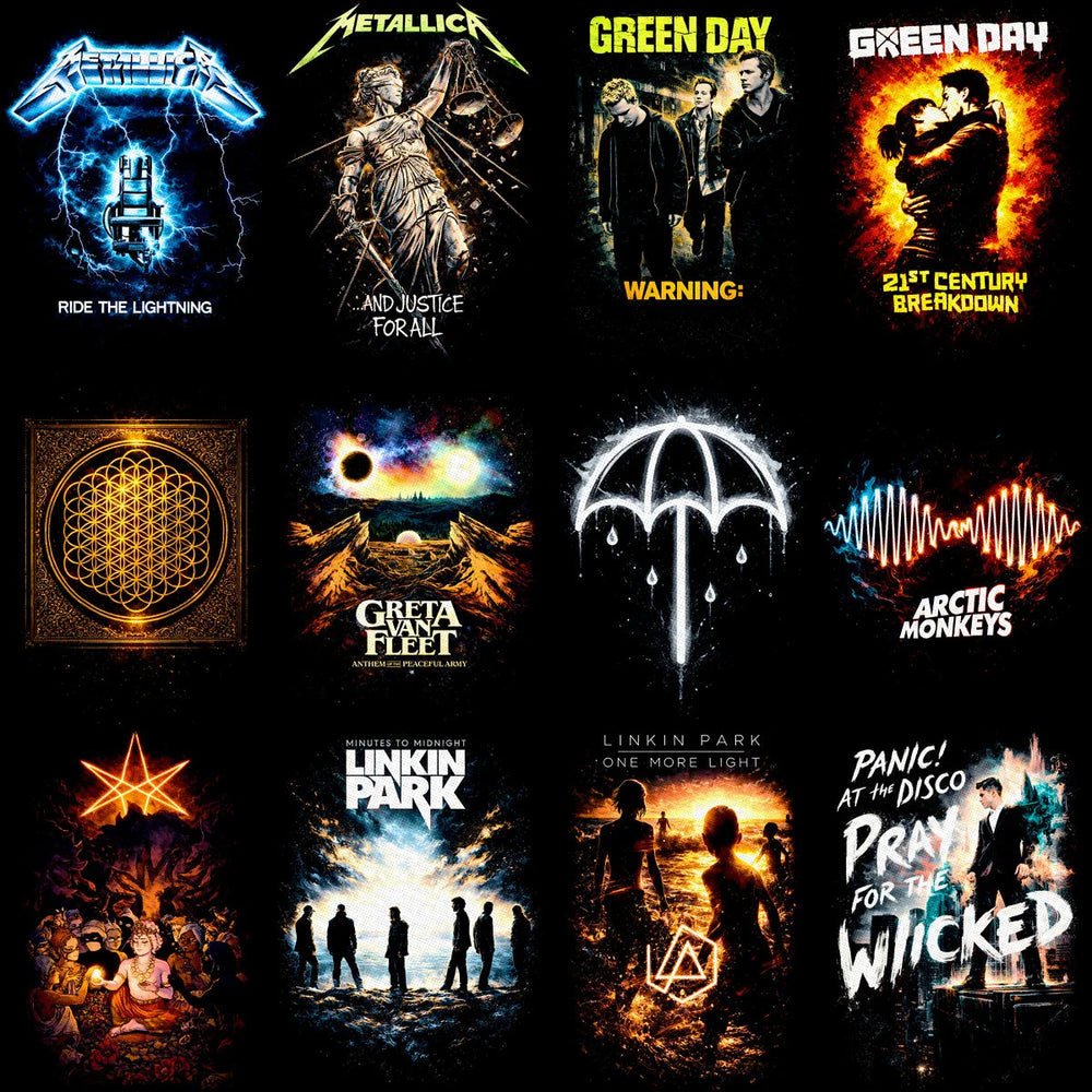 115 Rock Heavy Metal Music Album Covers Halftone Designs Bundle PNG