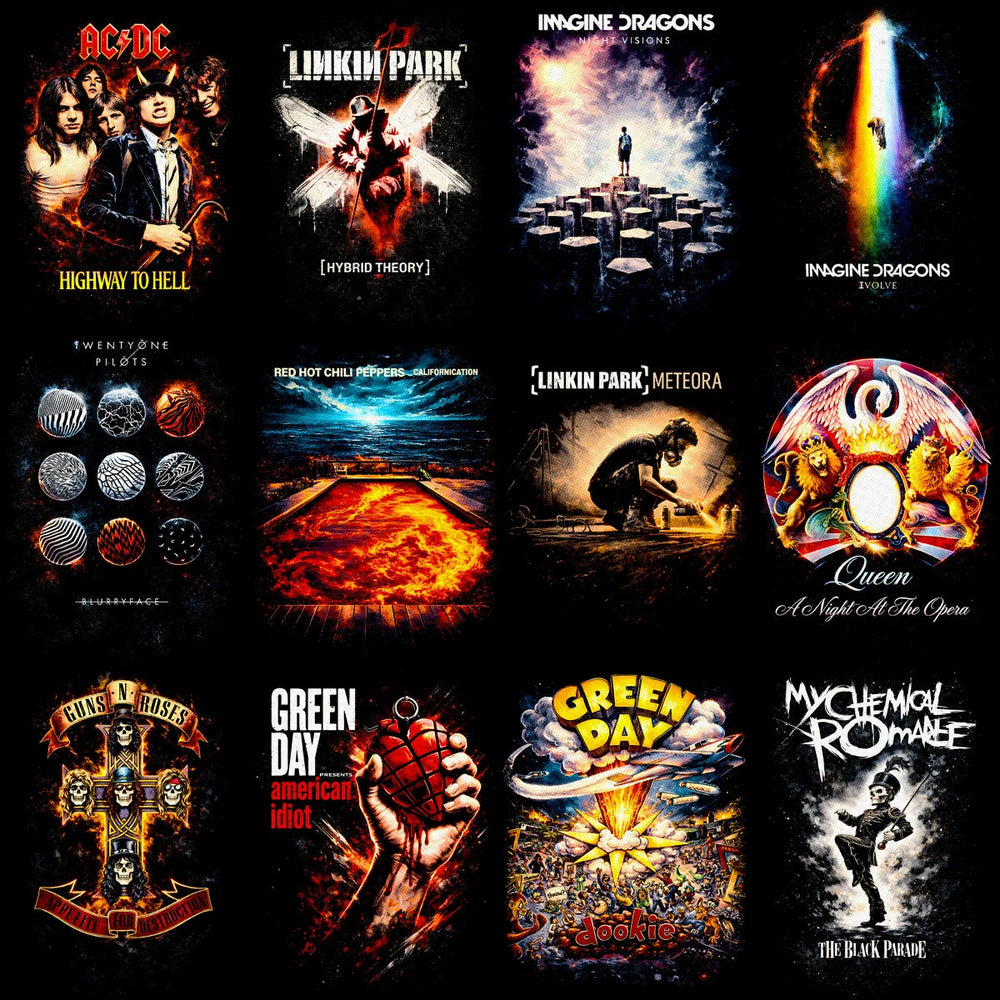 115 Rock Heavy Metal Music Album Covers Halftone Designs Bundle PNG