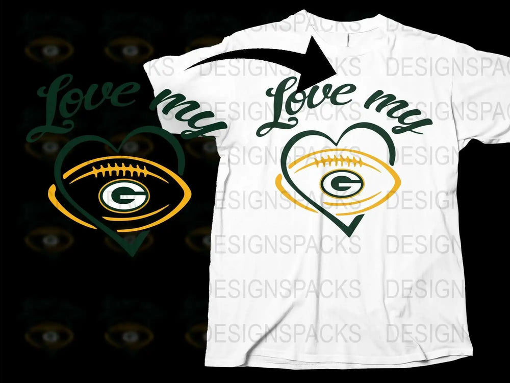 Love My Team Graphic T-Shirt, Green and Yellow Heart Design, Sports Fan Apparel, Unisex Football Tee
