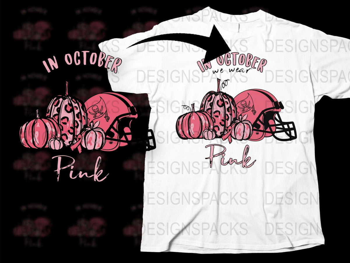 In October We Wear Pink T-Shirt, Breast Cancer Awareness, Floral Pumpkin Design, Football Graphic Tee, Unisex Fit