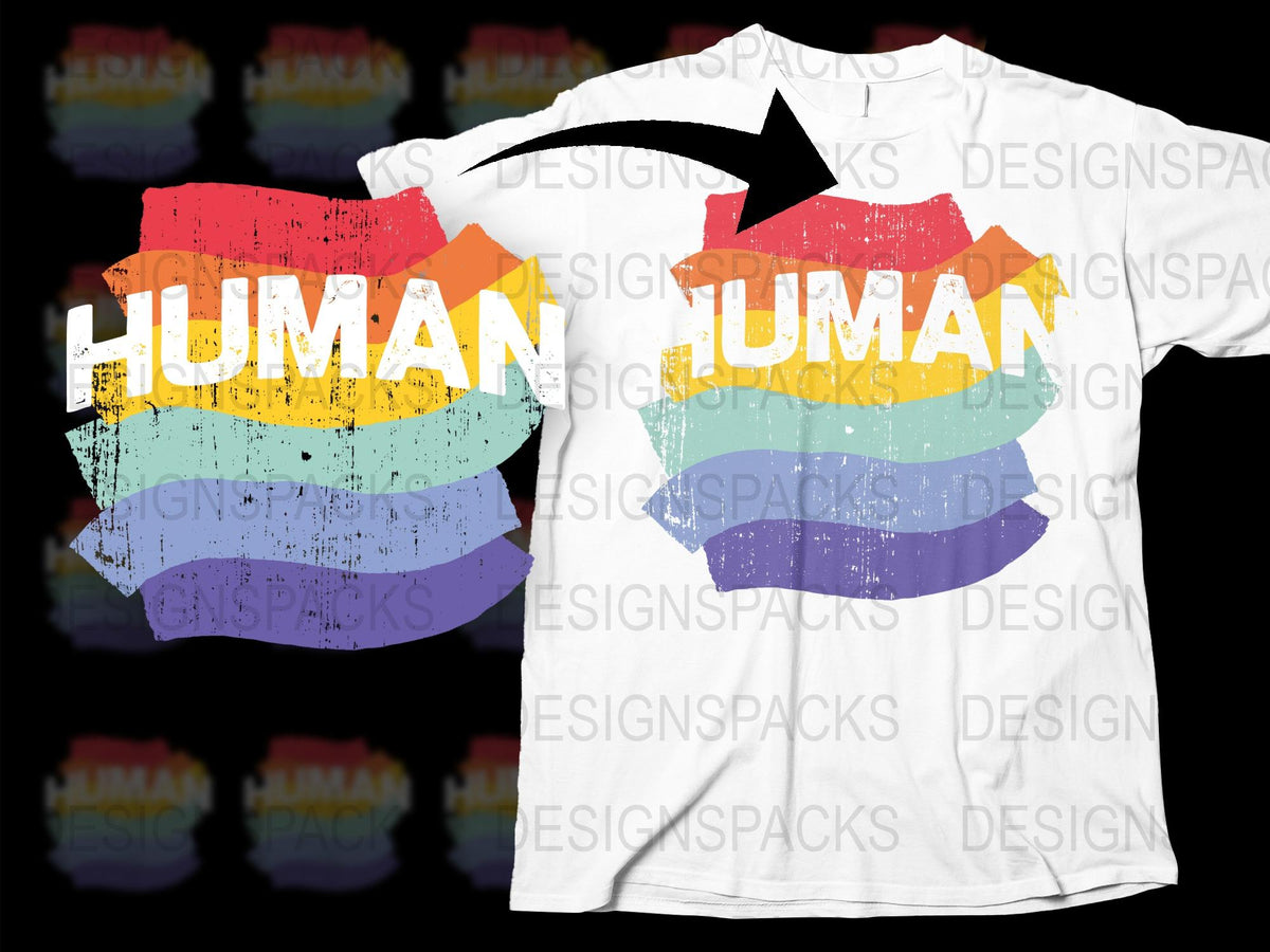 Colorful Human Text Rainbow Graphic T-Shirt, Unisex Modern Fashion Tee, Bold Statement Casual Wear
