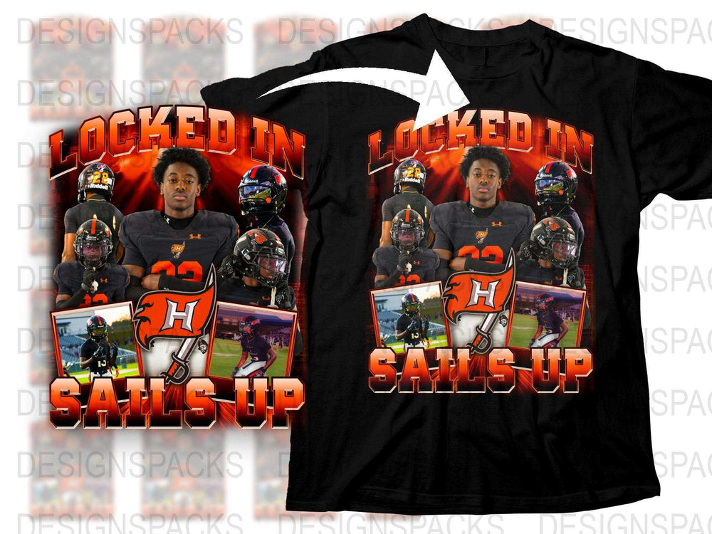 Locked In Sails Up Football T-Shirt, Sports Graphic Tee, Athletic Apparel, Team Spirit Wear, Custom Fan Gear