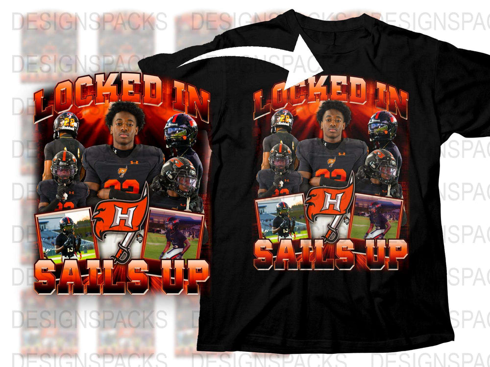 Locked In Sails Up Football T-Shirt, Sports Graphic Tee, Athletic Apparel, Team Spirit Wear, Custom Fan Gear
