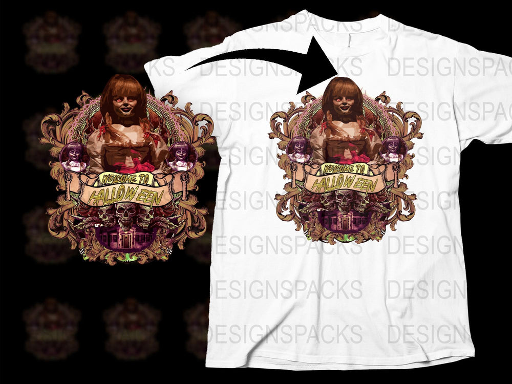 Vintage Halloween T-Shirt, Creepy Doll Graphic Tee, Gothic Horror Apparel, Unisex Adult Clothing