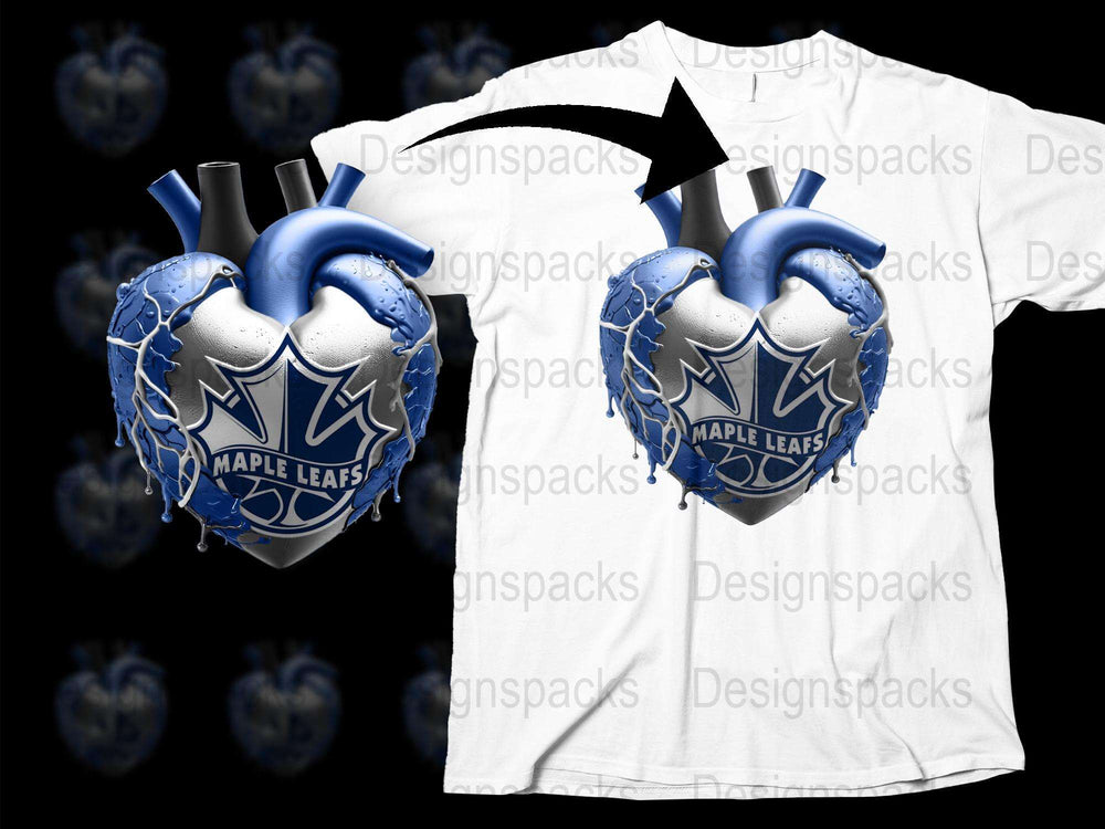 Custom Maple Leafs Heart Graphic T-Shirt, Blue and White Sports Fan Tee, Unique Hockey Love Design Shirt, Gift for Sports Enthusiasts