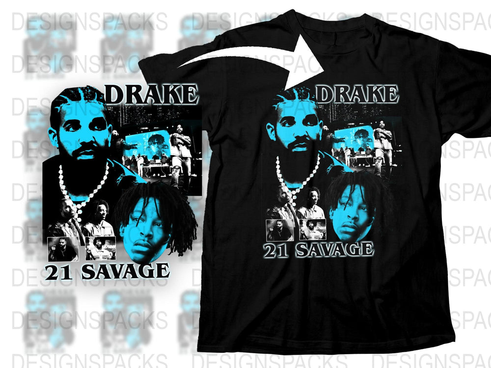 Hip Hop T-shirt 21 Savage Drake Split Graphic Tee, Black Music Artist Shirt, Urban Streetwear, Unisex Rap Top