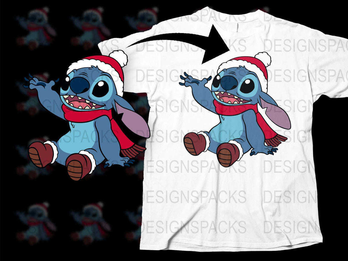 Festive Santa Hat Stitch Graphic T-Shirt, Cute Alien Christmas Tee, Holiday Casual Wear for All Ages