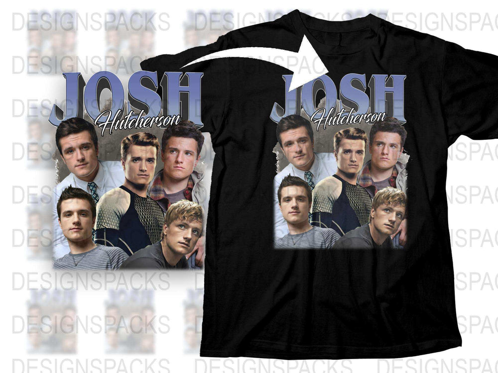 Josh Hutcherson Celebrity T-Shirt, Custom Fan Tee, Multiple Poses, Black Graphic Shirt