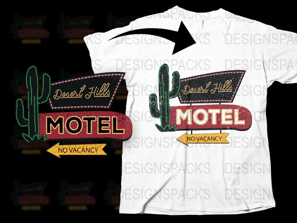 Vintage Desert Hills Motel T-Shirt, Retro Cactus No Vacancy Tee, Road Trip Graphic Shirt, Soft Cotton Unisex Fashion