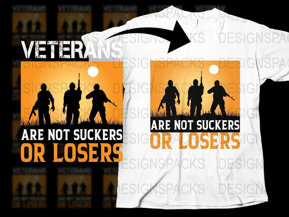 Veterans Graphic T-Shirt, Military Silhouette Tee, Patriotic Support Apparel, Orange and Black, Men's and Women's Sizes Available