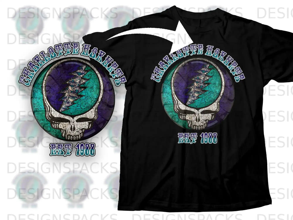 Charlotte Hornets EST 1988 Grateful Dead Skull Shirt