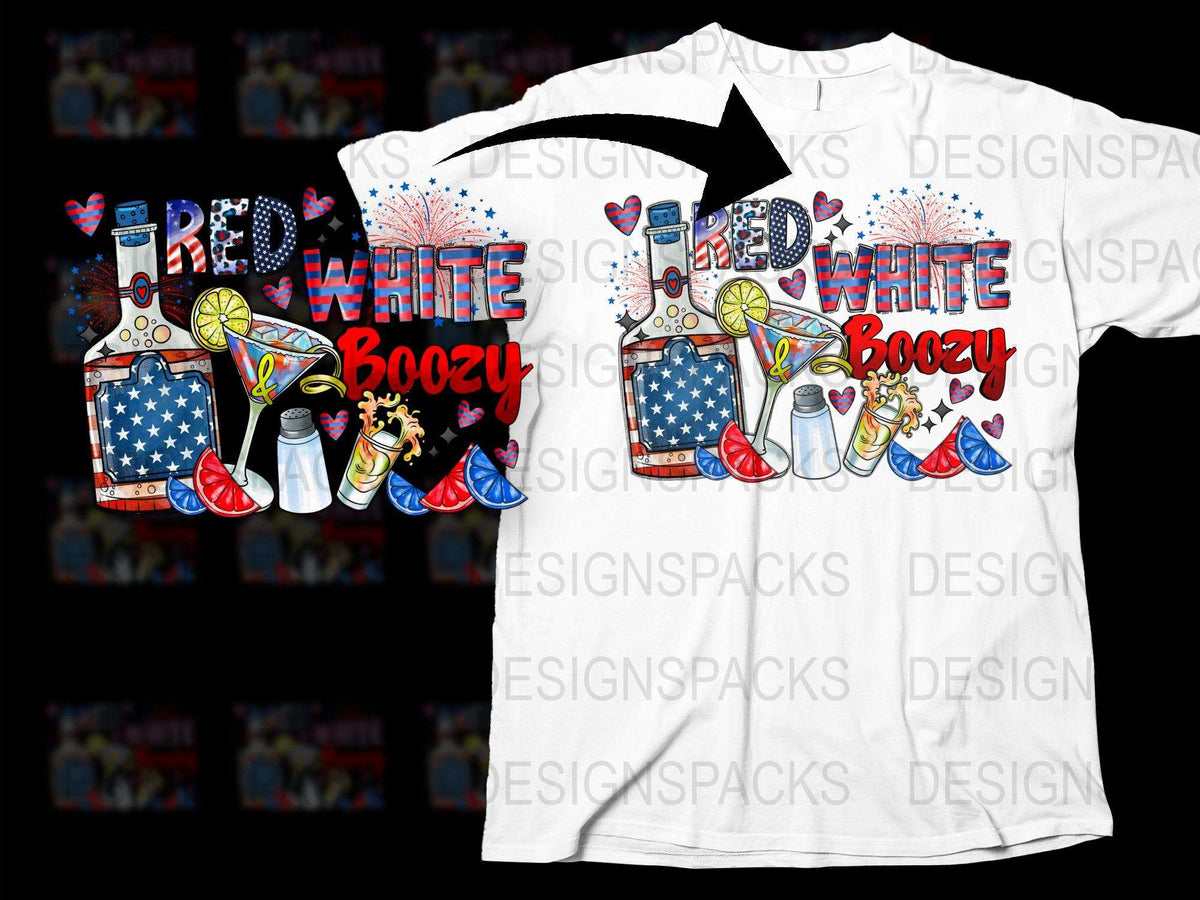 Red White and Boozy T-Shirt, Patriotic Drinking Graphic Tee, Fourth of July Party Shirt, USA Flag Design, Summer Celebration Top