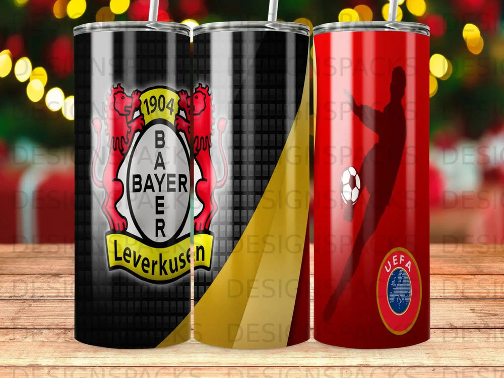 Bayer Leverkusen UEFA Cup tumbler with team crest and logo.