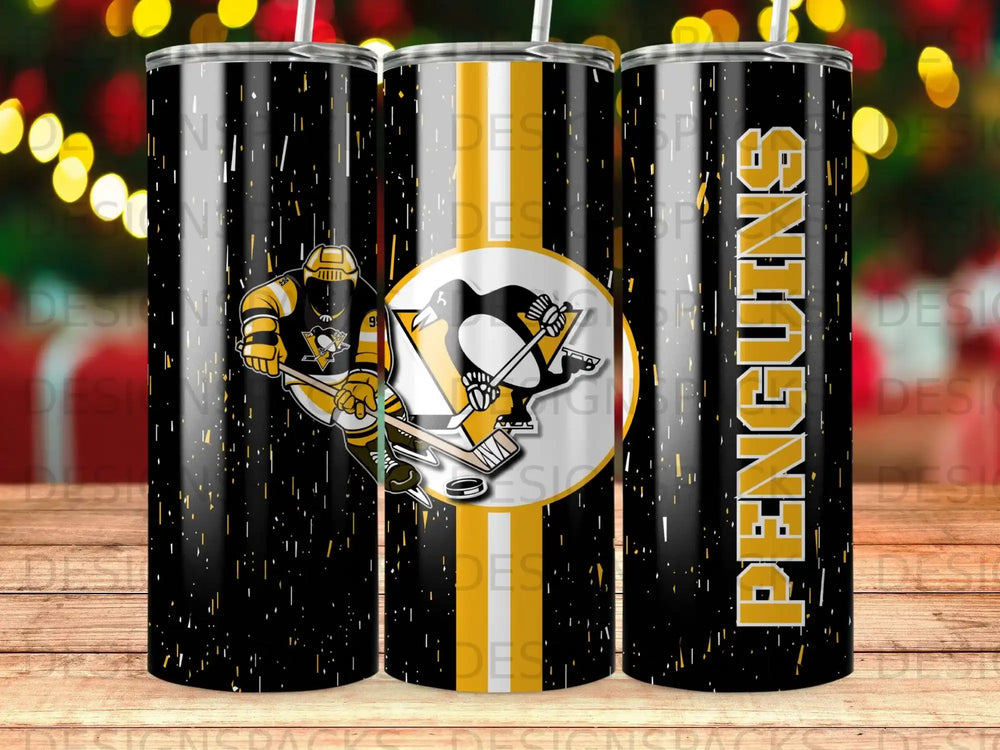 Penguins Hockey Player Logo Black Gold Design product type