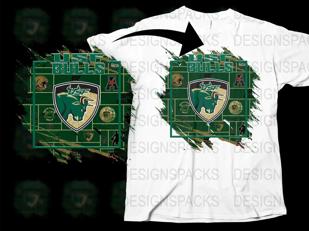 USF Bulls College Football Inspired Graphic T-Shirt, Athletic Green and White Design, Sports Fan Apparel, Casual Wear