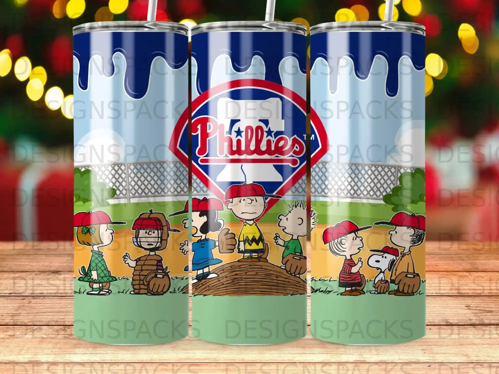 Philadelphia Phillies baseball logo with cartoon characters on a green field.