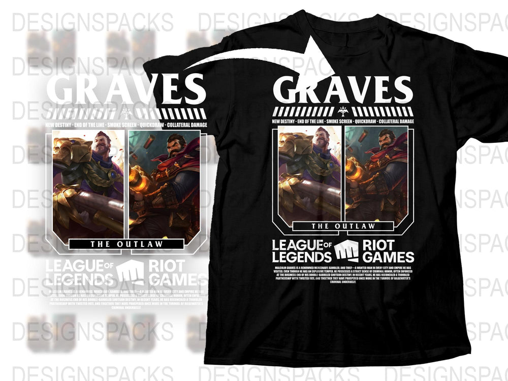 League of Legends Graves T-Shirt, The Outlaw Graphic Tee, Gaming Apparel, Unisex Black Cotton Shirt