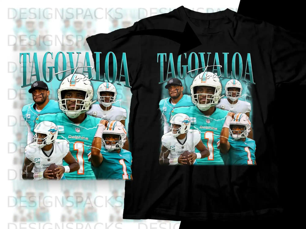 Tua Tagovailoa Miami Dolphins football player graphic t-shirt design.