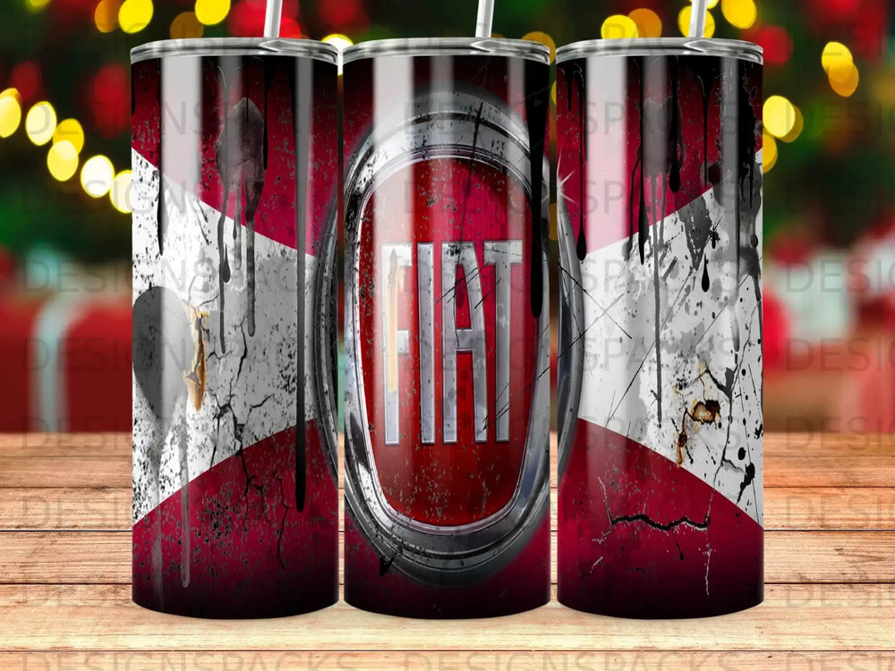 FIAT logo with dripping red and white paint on a dark background.