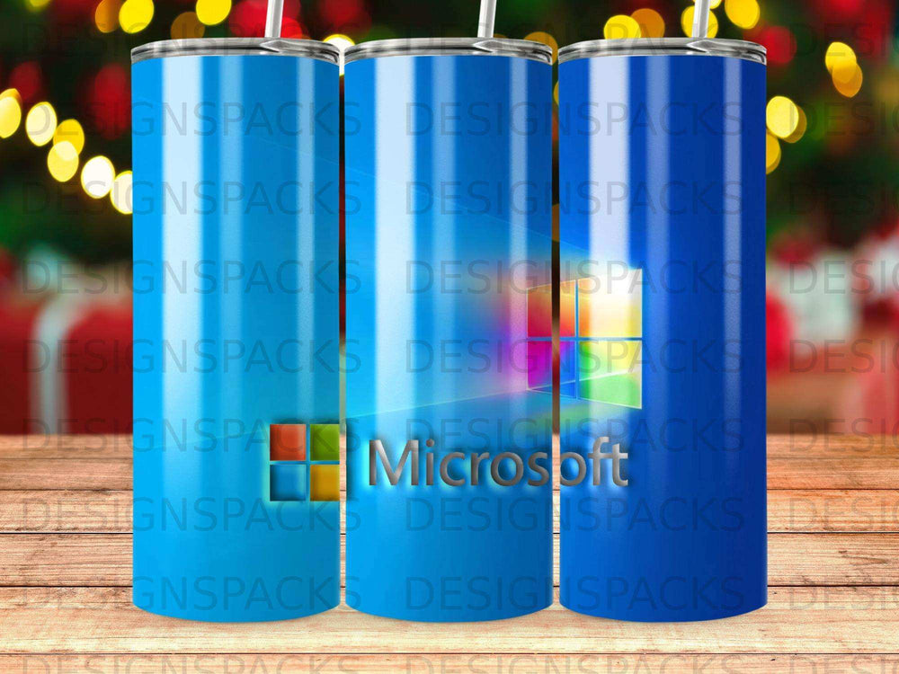 Microsoft logo on blue background with repeating "DESIGNSPACKS" watermark.