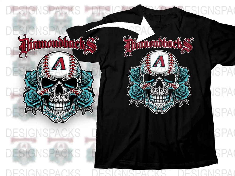 Arizona Diamondbacks Skull T-Shirt, Baseball Team Graphic Tee, Floral Skull Design, Sports Fan Apparel