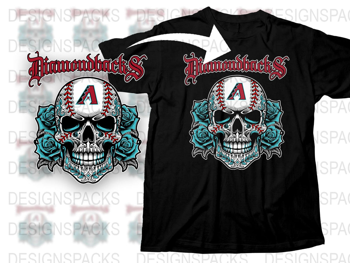 Arizona Diamondbacks Skull T-Shirt, Baseball Team Graphic Tee, Floral Skull Design, Sports Fan Apparel