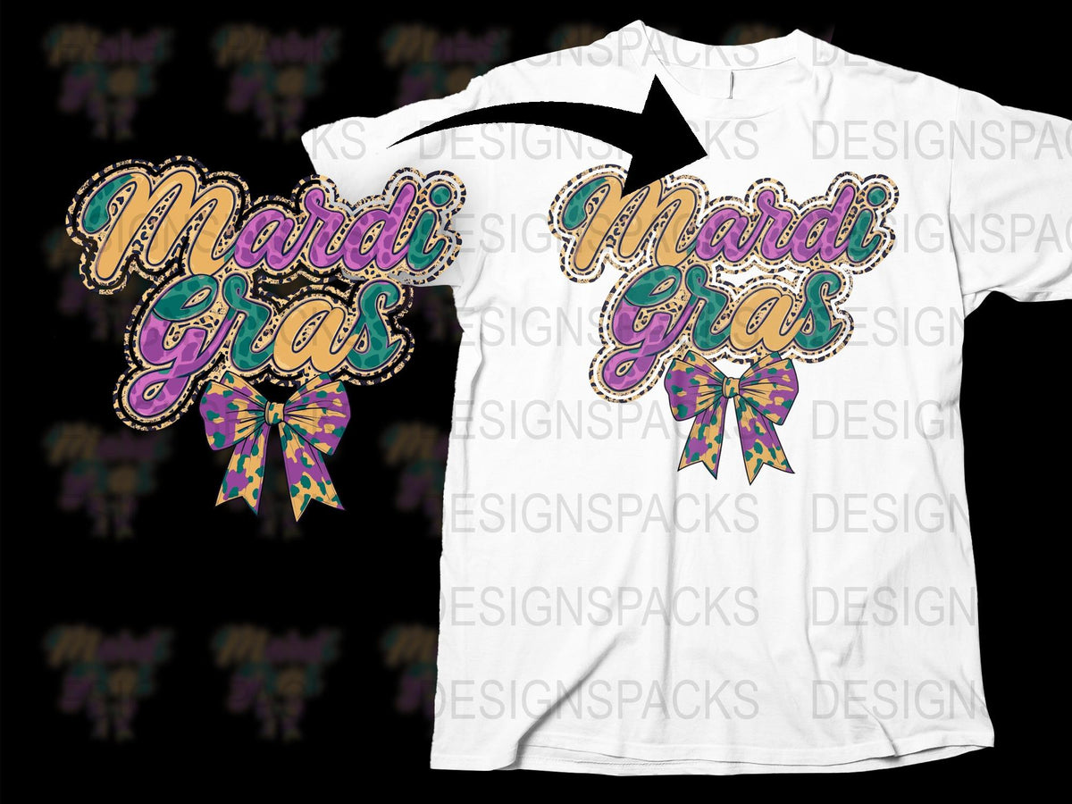Mardi Gras T-Shirt with Colorful Beads and Bow Tie Design New Orleans Carnival Festival Apparel Unisex Fit