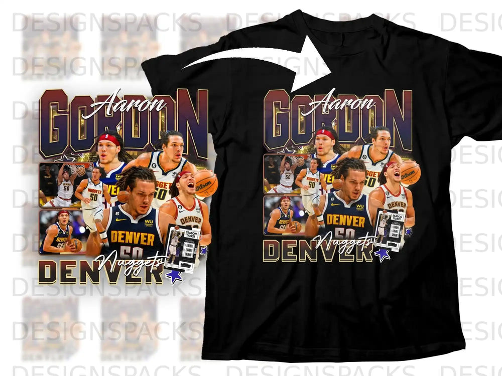 Aaron Gordon Nuggets basketball t-shirt with team logos and player number.