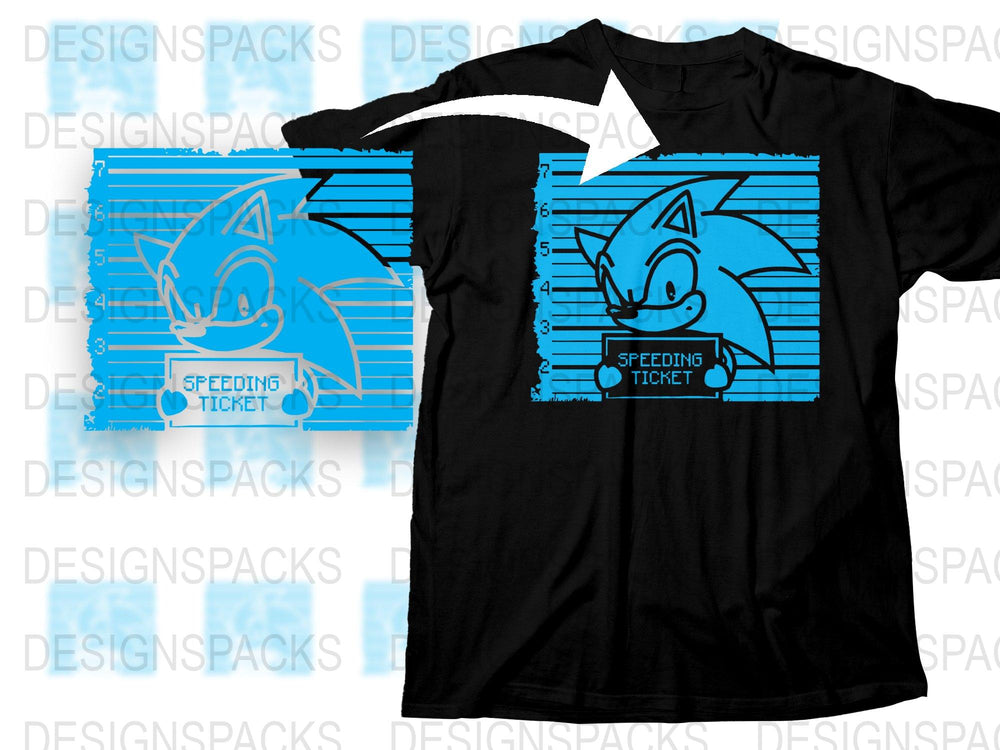 Sonic the Hedgehog T-Shirt, Speeding Ticket Graphic Tee, Comic Style, Blue and Black, Casual Wear for Teens and Adults
