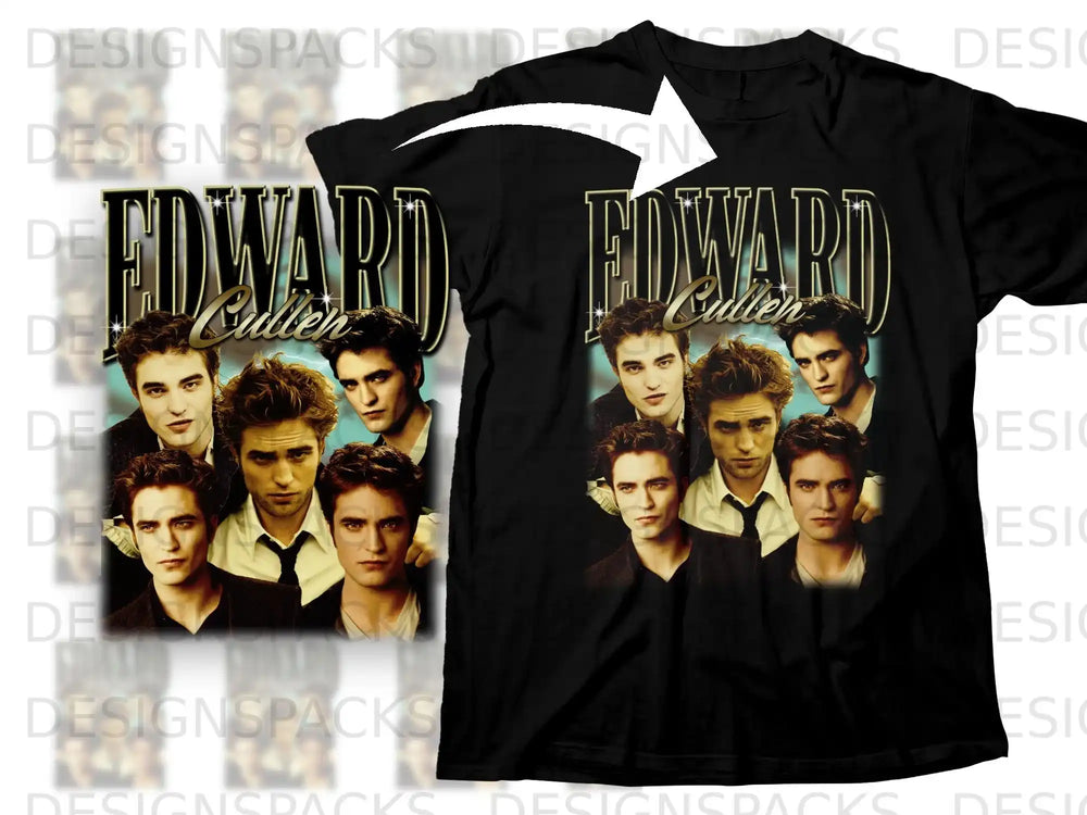 Black t-shirt featuring a collage of Edward Cullen's face from the Twilight movie.
