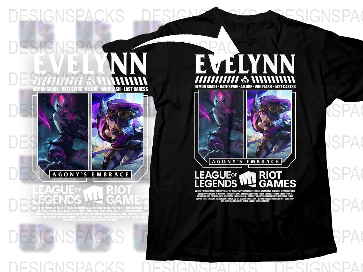 League of Legends Evelynn T-Shirt, Agony's Embrace Graphic Tee, Gaming Apparel, Riot Games Merchandise
