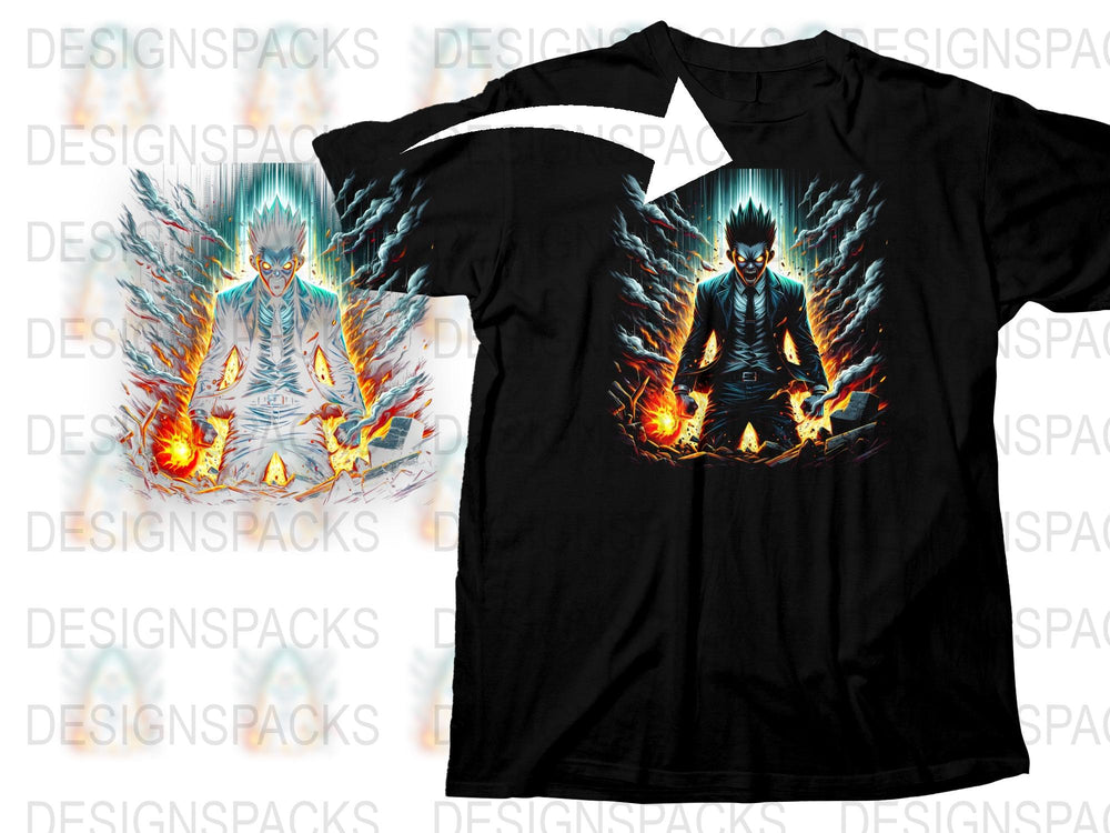 Anime Inspired Fiery Blue Character Graphic T-Shirt, Cool Manga Fan Apparel, Unisex Cotton Tee
