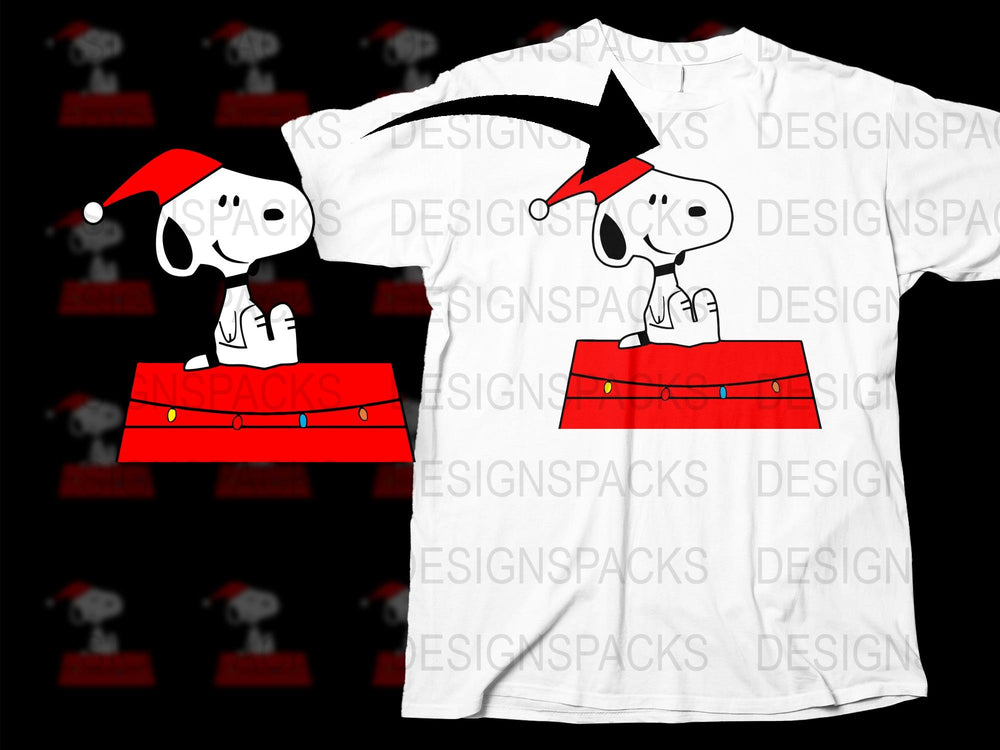 Snoopy Christmas T-Shirt, Peanuts Holiday Tee, Santa Hat Graphic, Unisex White Shirt for All Ages